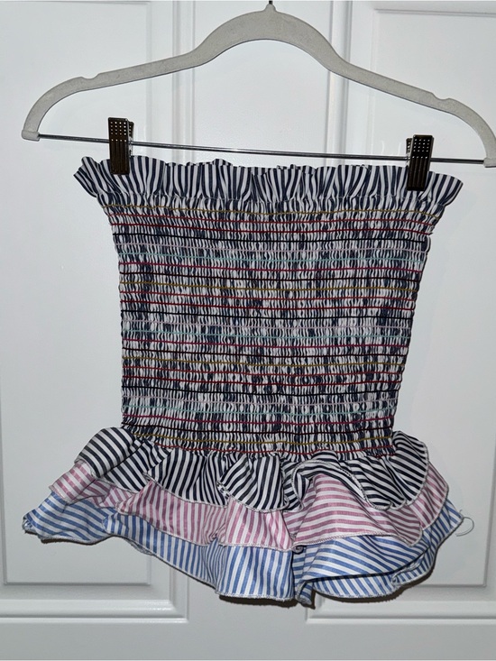 SHEIN Dresses & Skirts - Navy Striped Smocked Mini Skirt with Pink & Blue Ruffle